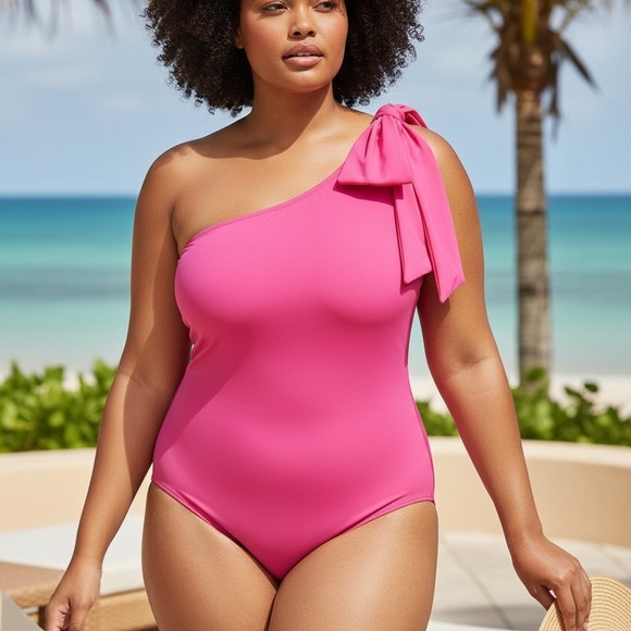 J Crew Women’s Bow Tie One Shoulder One Pc Fuchsia/Hot Pink Swimsuit Sz 24 NIP - Picture 2 of 11